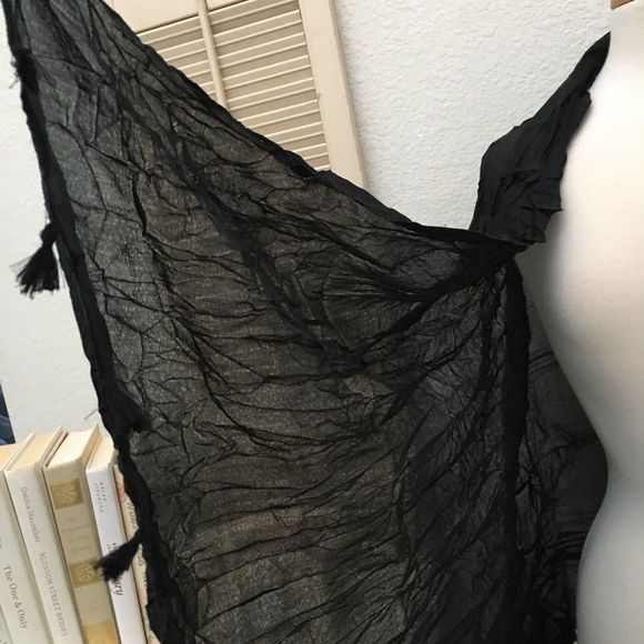 Crinkled Black Wrap Scarf, Tassel Trim, NWT…As Is, see description. - Picture 7 of 8